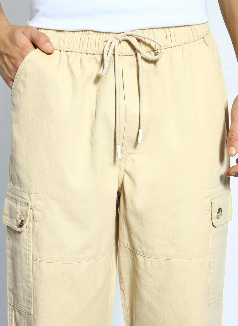 Urbano Fashion  Urbano Fashion Men's Beige Loose Baggy Fit Cargo Jogger Chino Pant with 6 Pockets Stretchable for Men | Best Price UAE